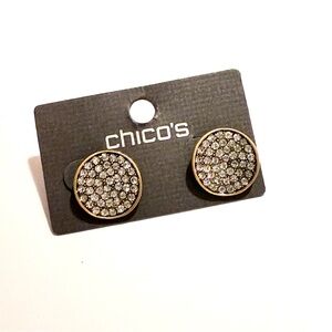 CHICO’S Brushed Gold Pave Crystal Stud Earrings | NWT